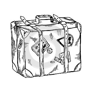 Old travel case engraving vector illustration