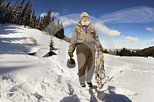 Old traveler in the mountains