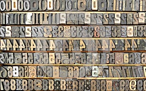 Old tray of typeset numbers.