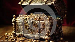 Old treasure chest full of gold. Generative AI