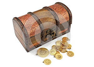 Old treasure chest with gold
