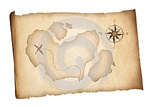 Old treasure pirates map isolated. Adventure concept.