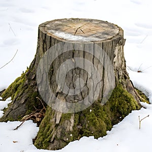 Old tree stump isolated on white background