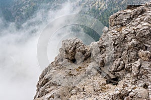 Old trenches and barbed wire at the Mount Lagazuoi fortification, built during the First World War, South Tirol