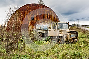 Old truck. Abandoned collective farm.