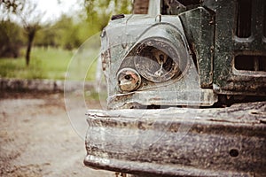 Old truck broken headlight