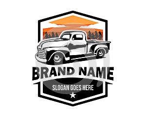 old truck logo with amazing sunset view best for industrial truck badge, emblem, icon.