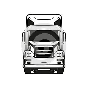 old truck logo vector black and white illustration front view