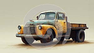 Old truck. Old rusty vintage truck on a light background