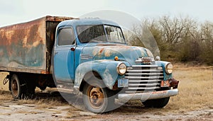 Old truck. Old rusty vintage truck on a red background