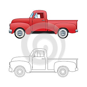 Old truck side view illustration