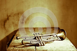 An old trumpet in an old attic