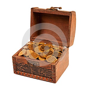 An old trunk with shiny coins