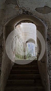 Old tunnel which stairs in Siedliska fortifications Salis Soglio.