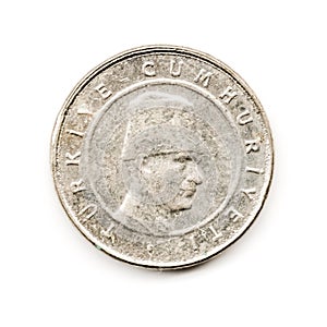 Old Turkish Coin, Ataturk Portrait on White Background