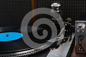 Old turntable and amplifier for it, side view