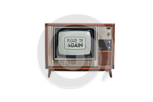 Old tv with error message Please try Again, isolated on white background - generated by ai