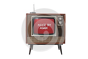 Old tv with error message Please try Again, isolated on white background - generated by ai