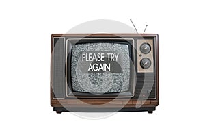 Old tv with error message Please try Again, isolated on white background - generated by ai