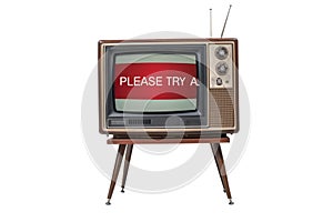 Old tv with error message Please try Again, isolated on white background - generated by ai