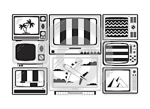 Old tv flat monochrome isolated vector object