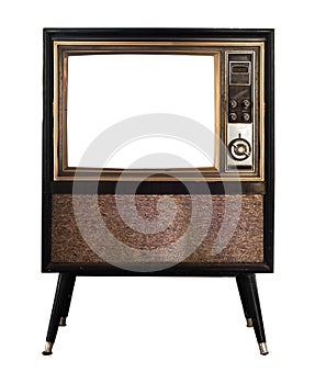 Old TV with frame screen isolate on white with clipping path for object