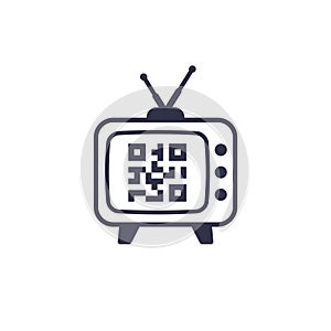 old tv and qr code icon on white