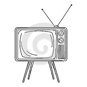 Old tv vector image.Retro tv sketch illustration