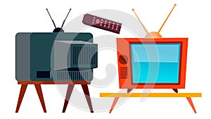 Old TV Vector. Retro Television Screen. Isolated Cartoon Illustration