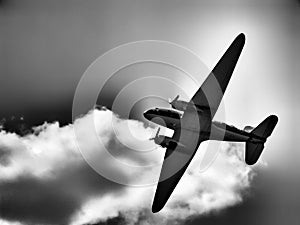 Old, twin engine piston aircraft Dakota during display in Goraszka in Poland.