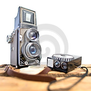 Old twin-lens reflex camera with light meter
