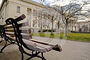 Old type and vintage type bench in park of Sts. Cyril and Methodius National Library.