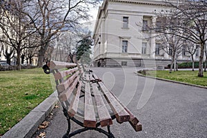 Old type and vintage type bench in park of Sts. Cyril and Methodius National Library