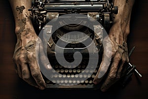 Old typewriter hands. Generate Ai