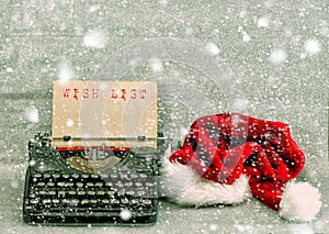 Old typewriter red hat Merry Christmas Wish List