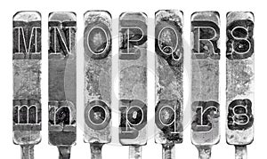 Old Typewriter Typebar Letters M to S Isolated on