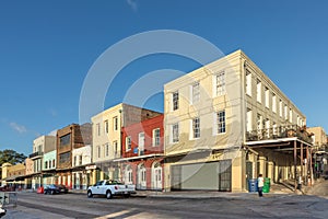 old typical houses in the french Quarter at the french market of New Orleans in morning light