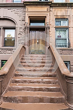 Old typical houses in Harlem, in New York City, USA