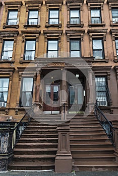 Old typical houses in Harlem, in New York City, USA