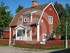 Old typical swedish red house. Linkoping. Sweden.