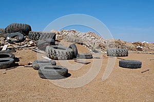 Old tyres lies on landfill