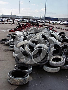 Old tyres and parking lot