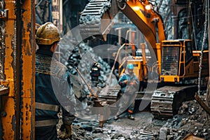 The old underground tunnel of the gold mine. Gold mining in the mine