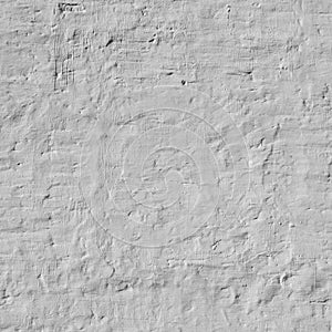 Old Uneven Brick Wall With White Painted Plaster Background