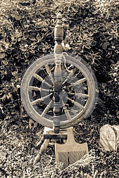 Old unique wooden spinning wheel