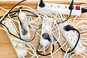 Old and unsafe overloaded power strips