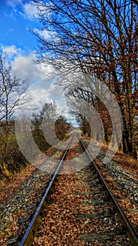 Old unused railway track in south Bohemia region near Netolice small town