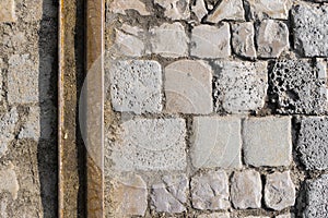 Old unused train tracks on cobble stone