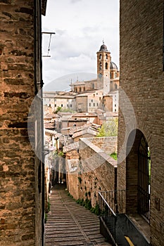 Old Urbino, Italy, cityscape at dull day