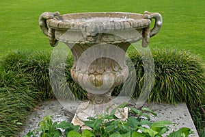 Old urn planter in a formal garden
